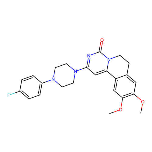 2-(4-(4-fluorophenyl)piperazin-1-yl)-9,10-dimethoxy-6,7-dihydro-4H-pyrimido[6,1-a]isoquinolin-4-one structure