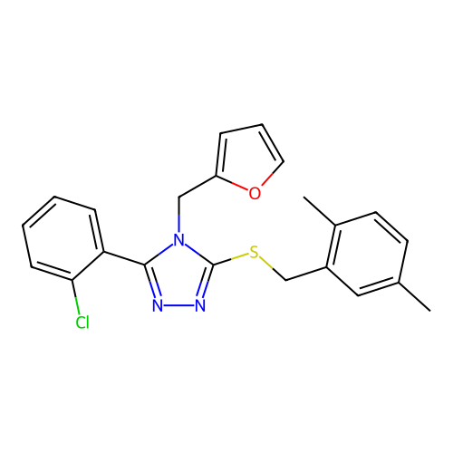 3-(2-chlorophenyl)-5-((2,5-dimethylbenzyl)thio)-4-(furan-2-ylmethyl)-4H-1,2,4-triazole structure