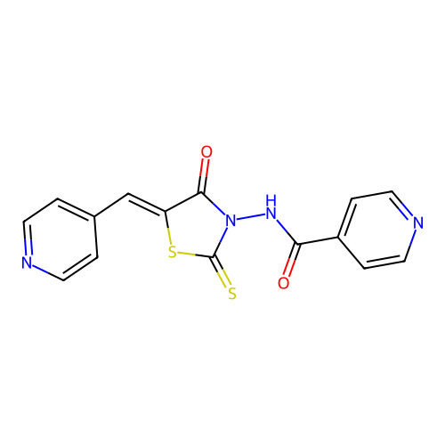 N-[(5Z)-4-oxo-5-(pyridin-4-ylmethylidene)-2-thioxo-1,3-thiazolidin-3-yl]pyridine-4-carboxamide structure