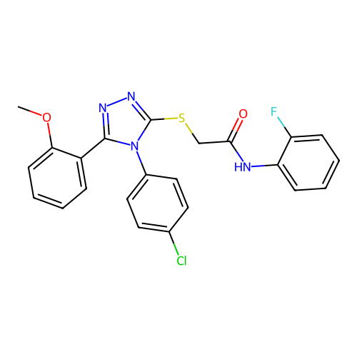 2-{[4-(4-chlorophenyl)-5-(2-methoxyphenyl)-4H-1,2,4-triazol-3-yl]sulfanyl}-N-(2-fluorophenyl)acetamide structure