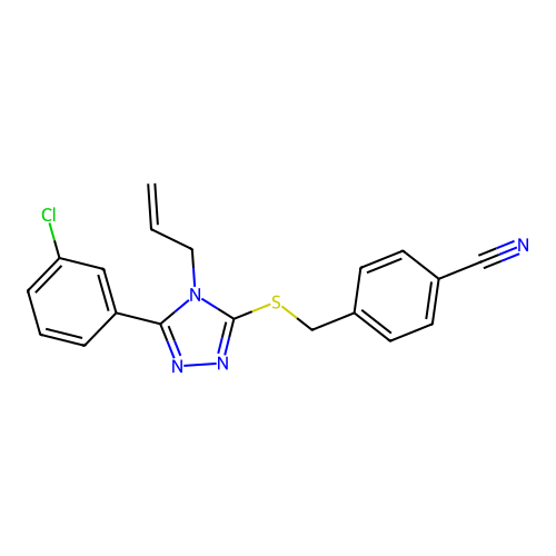 4-({[5-(3-chlorophenyl)-4-(prop-2-en-1-yl)-4H-1,2,4-triazol-3-yl]sulfanyl}methyl)benzonitrile structure