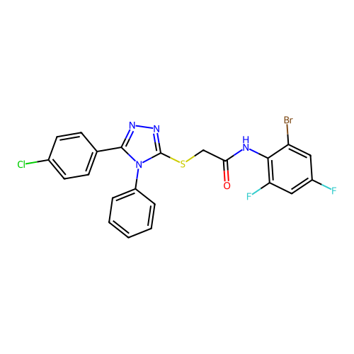 N-(2-bromo-4,6-difluorophenyl)-2-{[5-(4-chlorophenyl)-4-phenyl-4H-1,2,4-triazol-3-yl]sulfanyl}acetamide structure