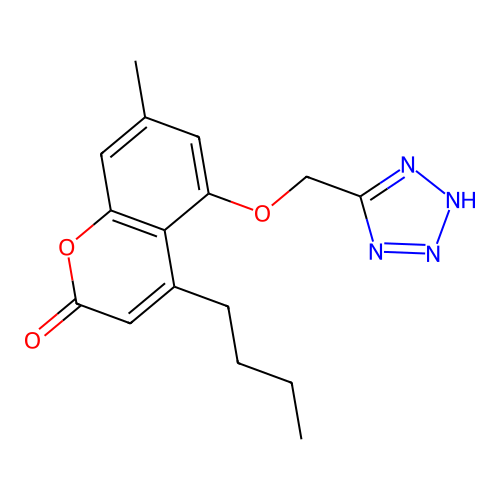 4-butyl-7-methyl-5-(2H-tetrazol-5-ylmethoxy)chromen-2-one structure