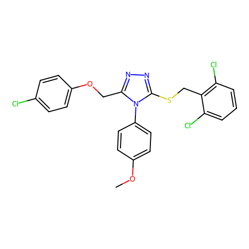 1-({5-[(2,6-dichlorophenyl)methylthio]-4-(4-methoxyphenyl)(1,2,4-triazol-3-yl) }methoxy)-4-chlorobenzene structure