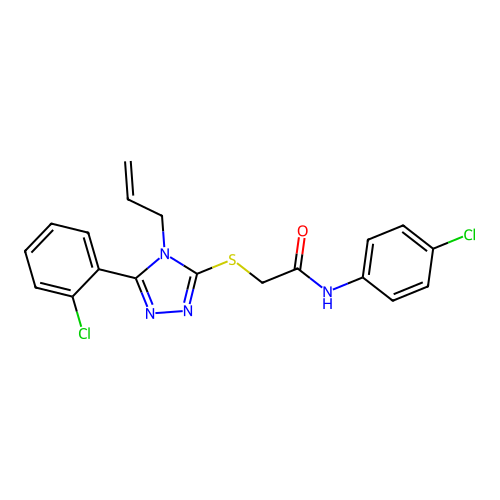 N-(4-chlorophenyl)-2-[[5-(2-chlorophenyl)-4-prop-2-enyl-1,2,4-triazol-3-yl]sulfanyl]acetamide structure
