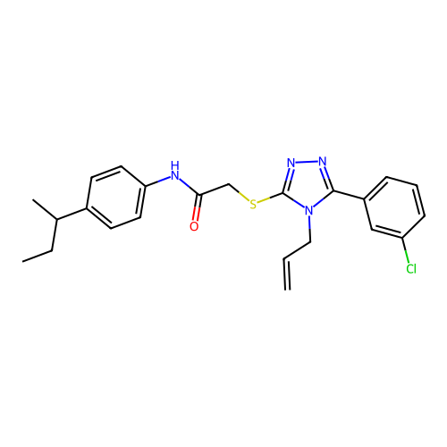 N-(4-butan-2-ylphenyl)-2-[[5-(3-chlorophenyl)-4-prop-2-enyl-1,2,4-triazol-3-yl]sulfanyl]acetamide structure