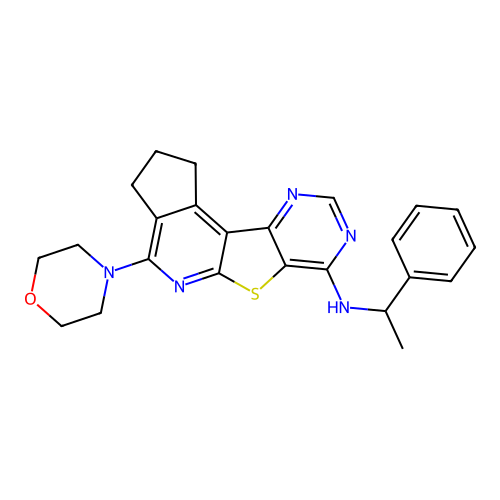 4-(morpholin-4-yl)-N-(1-phenylethyl)-2,3-dihydro-1H-cyclopenta[4',5']pyrido[3',2':4,5]thieno[3,2-d]pyrimidin-7-amine structure
