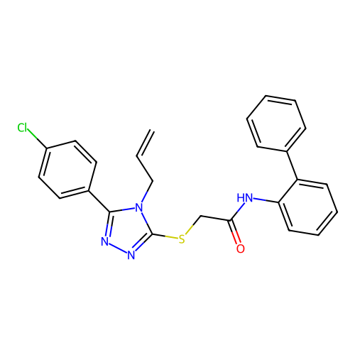 2-[[5-(4-chlorophenyl)-4-prop-2-enyl-1,2,4-triazol-3-yl]sulfanyl]-N-(2-phenylphenyl)acetamide structure