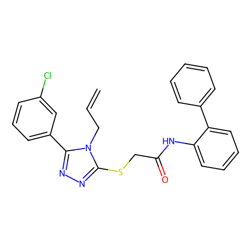 2-[[5-(3-chlorophenyl)-4-prop-2-enyl-1,2,4-triazol-3-yl]sulfanyl]-N-(2-phenylphenyl)acetamide structure