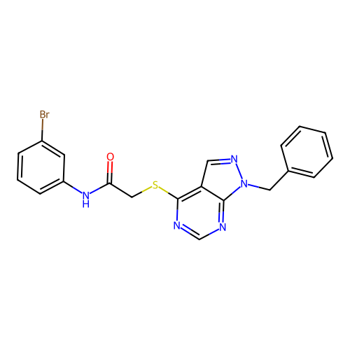 2-((1-benzyl-1H-pyrazolo[3,4-d]pyrimidin-4-yl)thio)-N-(3-bromophenyl)acetamide structure