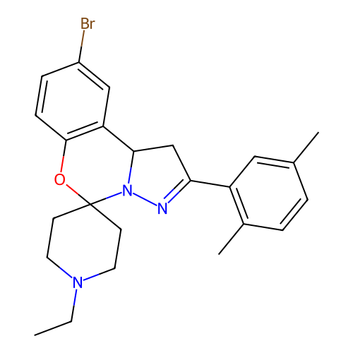 9'-bromo-2'-(2,5-dimethylphenyl)-1-ethyl-1',10b'-dihydrospiro[piperidine-4,5'-pyrazolo[1,5-c][1,3]benzoxazine] structure