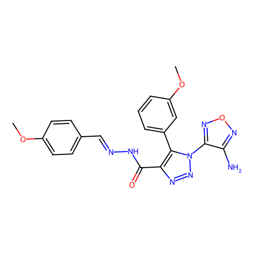 (E)-1-(4-amino-1,2,5-oxadiazol-3-yl)-N'-(4-methoxybenzylidene)-5-(3-methoxyphenyl)-1H-1,2,3-triazole-4-carbohydrazide structure