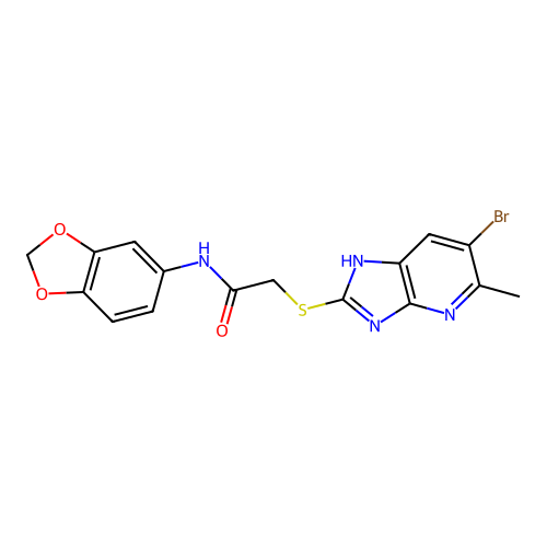 N-(1,3-benzodioxol-5-yl)-2-[(6-bromo-5-methyl-1H-imidazo[4,5-b]pyridin-2-yl)sulfanyl]acetamide structure