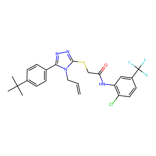 2-{[5-(4-tert-butylphenyl)-4-(prop-2-en-1-yl)-4H-1,2,4-triazol-3-yl]sulfanyl}-N-[2-chloro-5-(trifluoromethyl)phenyl]acetamide structure