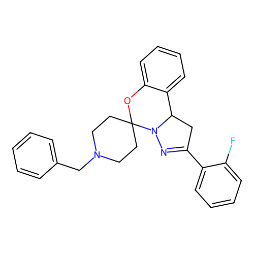 1'-benzyl-2-(2-fluorophenyl)-1,10b-dihydrospiro[benzo[e]pyrazolo[1,5-c][1,3]oxazine-5,4'-piperidine] structure