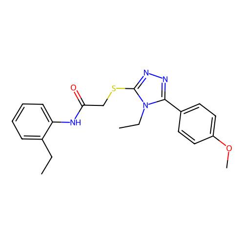 2-[4-ethyl-5-(4-methoxyphenyl)(1,2,4-triazol-3-ylthio)]-N-(2-ethylphenyl)aceta mide structure