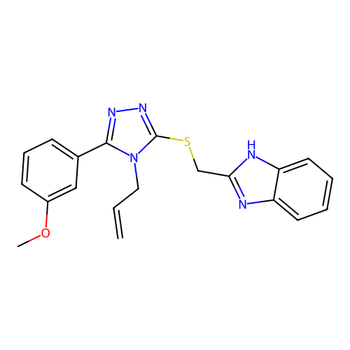2-(((4-allyl-5-(3-methoxyphenyl)-4H-1,2,4-triazol-3-yl)thio)methyl)-1H-benzo[d]imidazole structure