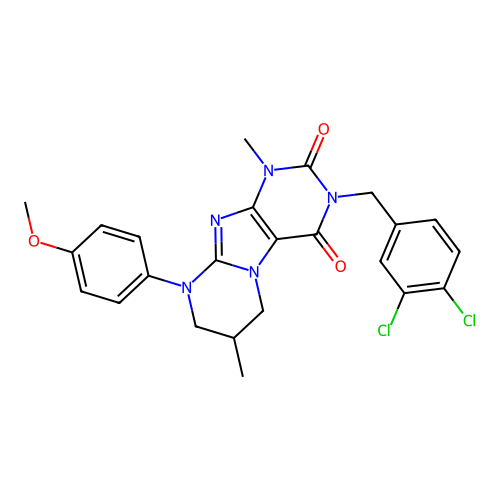 3-(3,4-dichlorobenzyl)-9-(4-methoxyphenyl)-1,7-dimethyl-6,7,8,9-tetrahydropyrimido[2,1-f]purine-2,4(1H,3H)-dione structure