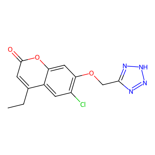 6-chloro-4-ethyl-7-(1H-tetrazol-5-ylmethoxy)-2H-chromen-2-one structure