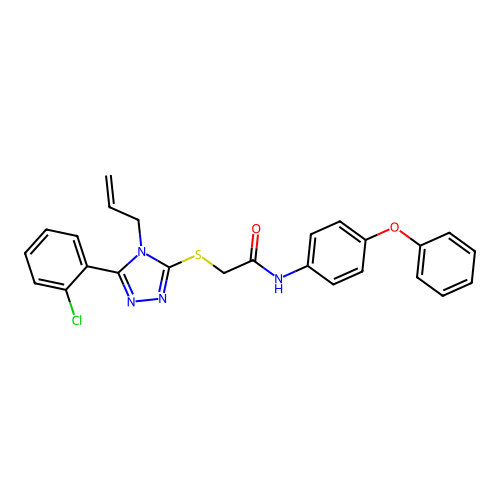 2-[[5-(2-chlorophenyl)-4-prop-2-enyl-1,2,4-triazol-3-yl]sulfanyl]-N-(4-phenoxyphenyl)acetamide structure