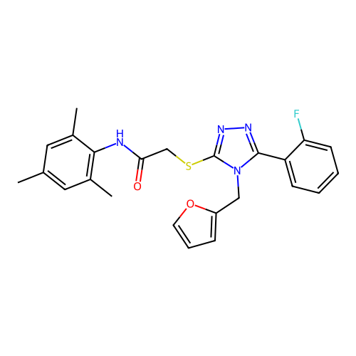 2-{[5-(2-fluorophenyl)-4-(furan-2-ylmethyl)-4H-1,2,4-triazol-3-yl]sulfanyl}-N-(2,4,6-trimethylphenyl)acetamide structure