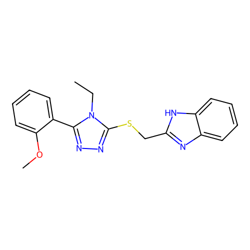 2-[[4-ethyl-5-(2-methoxyphenyl)-1,2,4-triazol-3-yl]sulfanylmethyl]-1H-benzimidazole structure