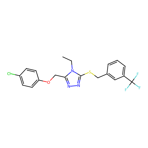 3-[(4-chlorophenoxy)methyl]-4-ethyl-5-[[3-(trifluoromethyl)phenyl]methylsulfanyl]-1,2,4-triazole structure