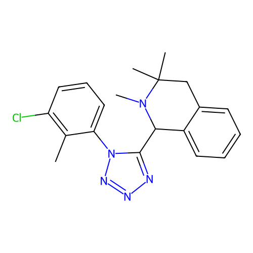 1-[1-(3-chloro-2-methyl-phenyl)tetrazol-5-yl]-2,3,3-trimethyl-1,4-dihydroisoquinoline structure