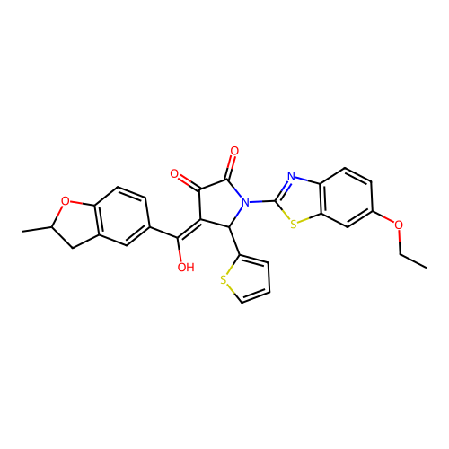 (4E)-1-(6-ethoxy-1,3-benzothiazol-2-yl)-4-[hydroxy(2-methyl-2,3-dihydro-1-benzofuran-5-yl)methylidene]-5-(thiophen-2-yl)pyrrolidine-2,3-dione structure