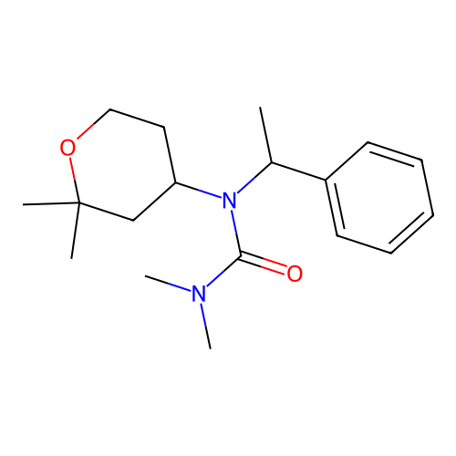 1-(2,2-dimethyltetrahydro-2H-pyran-4-yl)-3,3-dimethyl-1-(1-phenylethyl)urea structure