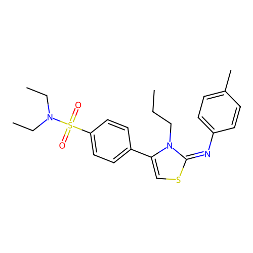 N,N-diethyl-4-{(2Z)-2-[(4-methylphenyl)imino]-3-propyl-2,3-dihydro-1,3-thiazol-4-yl}benzenesulfonamide structure