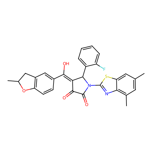 (4E)-1-(4,6-dimethyl-1,3-benzothiazol-2-yl)-5-(2-fluorophenyl)-4-[hydroxy(2-methyl-2,3-dihydro-1-benzofuran-5-yl)methylidene]pyrrolidine-2,3-dione structure