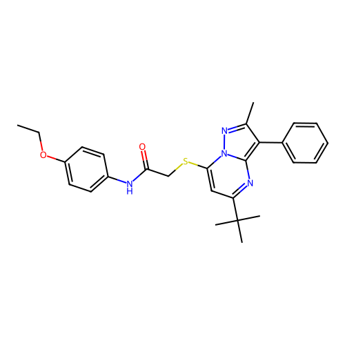 2-[(5-tert-butyl-2-methyl-3-phenylpyrazolo[1,5-a]pyrimidin-7-yl)sulfanyl]-N-(4-ethoxyphenyl)acetamide structure