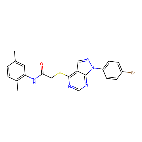 2-[1-(4-bromophenyl)pyrazolo[3,4-d]pyrimidin-4-yl]sulfanyl-N-(2,5-dimethylphenyl)acetamide structure