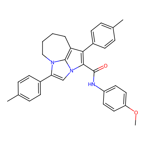 N-(4-methoxyphenyl)-1,4-bis(4-methylphenyl)-5,6,7,8-tetrahydro-2a,4a-diazacyclopenta[cd]azulene-2-carboxamide structure