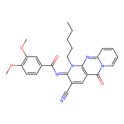 (E)-N-(3-cyano-5-oxo-1-pentyl-1H-dipyrido[1,2-a:2',3'-d]pyrimidin-2(5H)-ylidene)-3,4-dimethoxybenzamide structure