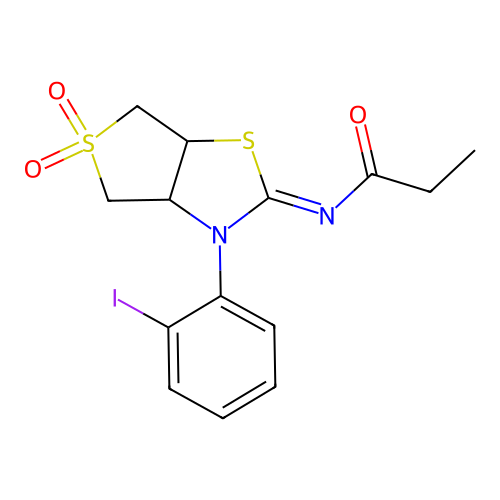 (Z)-N-(3-(2-iodophenyl)-5,5-dioxidotetrahydrothieno[3,4-d]thiazol-2(3H)-ylidene)propionamide structure