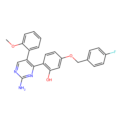 2-(2-Amino-5-(2-methoxyphenyl)pyrimidin-4-yl)-5-((4-fluorobenzyl)oxy)phenol structure