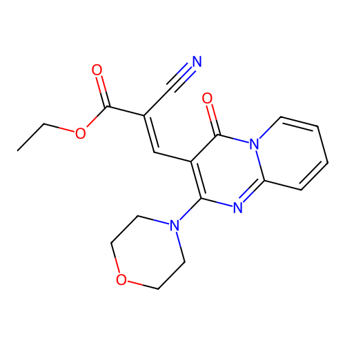 (E)-ethyl 2-cyano-3-(2-morpholino-4-oxo-4H-pyrido[1,2-a]pyrimidin-3-yl)acrylate structure