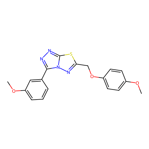 6-[(4-methoxyphenoxy)methyl]-3-(3-methoxyphenyl)-[1,2,4]triazolo[3,4-b][1,3,4]thiadiazole structure