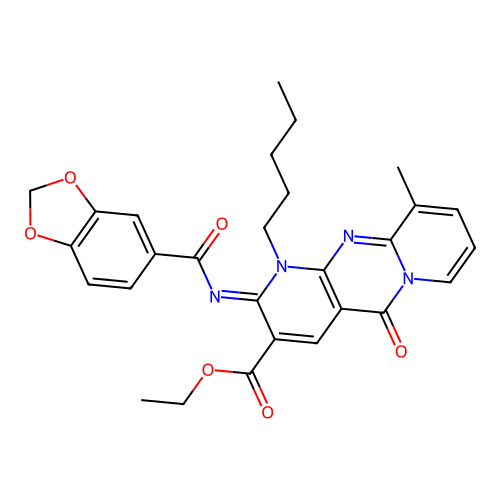 (Z)-ethyl 2-((benzo[d][1,3]dioxole-5-carbonyl)imino)-10-methyl-5-oxo-1-pentyl-2,5-dihydro-1H-dipyrido[1,2-a:2',3'-d]pyrimidine-3-carboxylate structure