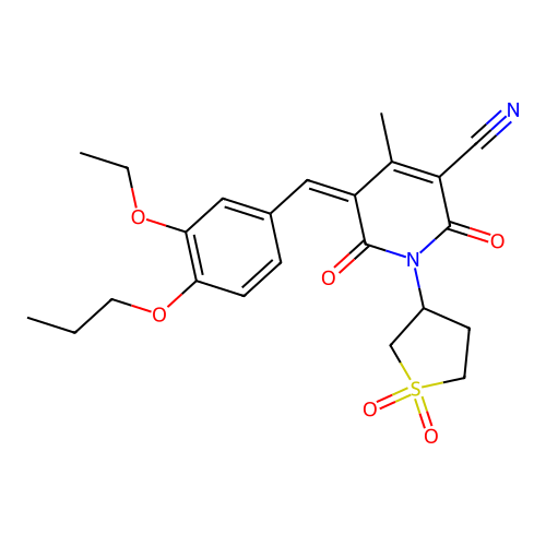 (5Z)-1-(1,1-dioxidotetrahydrothiophen-3-yl)-5-(3-ethoxy-4-propoxybenzylidene)-4-methyl-2,6-dioxo-1,2,5,6-tetrahydropyridine-3-carbonitrile structure