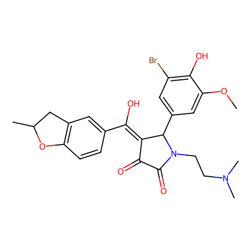 (4E)-5-(3-bromo-4-hydroxy-5-methoxyphenyl)-1-(2-dimethylaminoethyl)-4-[hydroxy-(2-methyl-2,3-dihydro-1-benzofuran-5-yl)methylidene]pyrrolidine-2,3-dione structure