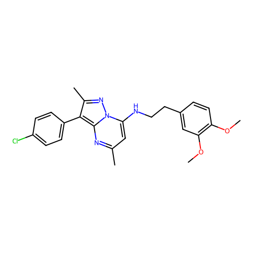 3-(4-chlorophenyl)-N-[2-(3,4-dimethoxyphenyl)ethyl]-2,5-dimethylpyrazolo[1,5-a]pyrimidin-7-amine structure