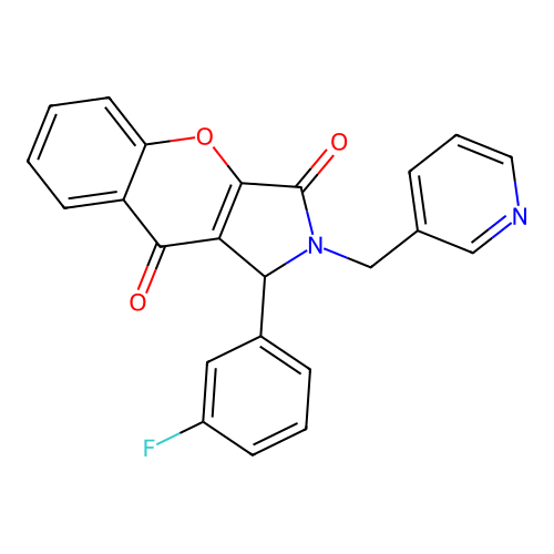 1-(3-fluorophenyl)-2-(pyridin-3-ylmethyl)-1,2-dihydrochromeno[2,3-c]pyrrole-3,9-dione structure