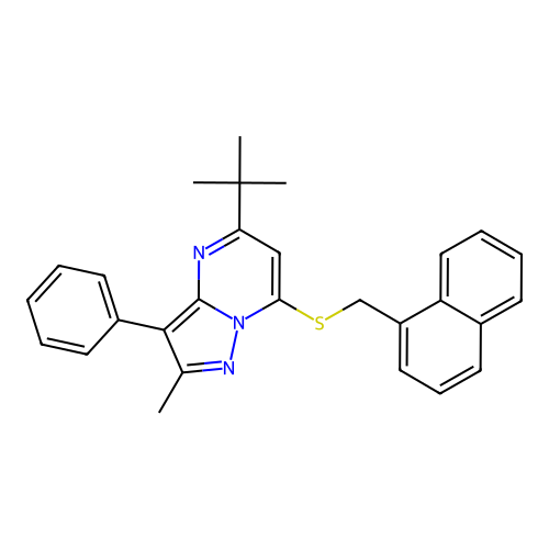 5-tert-butyl-2-methyl-7-[(naphthalen-1-ylmethyl)sulfanyl]-3-phenylpyrazolo[1,5-a]pyrimidine structure