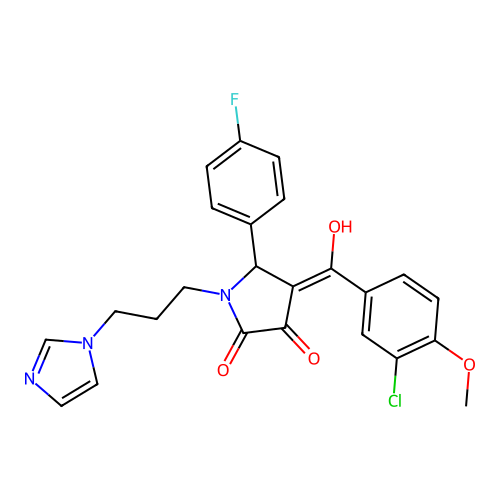(4E)-4-[(3-chloro-4-methoxyphenyl)-hydroxymethylidene]-5-(4-fluorophenyl)-1-(3-imidazol-1-ylpropyl)pyrrolidine-2,3-dione structure