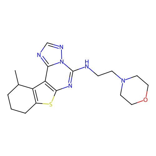 11-methyl-N-(2-morpholinoethyl)-8,9,10,11-tetrahydrobenzo[4,5]thieno[3,2-e][1,2,4]triazolo[1,5-c]pyrimidin-5-amine structure