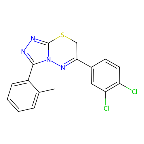 6-(3,4-dichlorophenyl)-3-(2-methylphenyl)-7H-[1,2,4]triazolo[3,4-b][1,3,4]thiadiazine structure