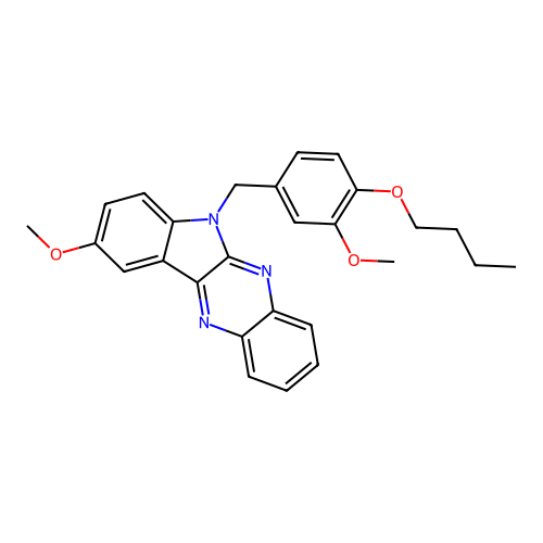 6-(4-butoxy-3-methoxybenzyl)-9-methoxy-6H-indolo[2,3-b]quinoxaline structure